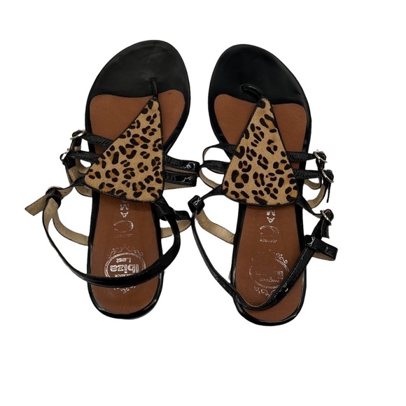 Jeffrey Campbell Johnny Fur Leopard Print Flat T-Strap Sandals Size 8 Women's - Picture 5 of 9